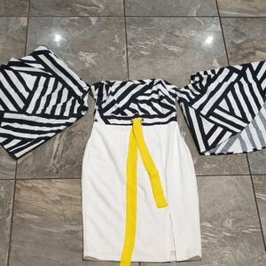 VENUS Black and White Backless Dress with Yellow Accent
